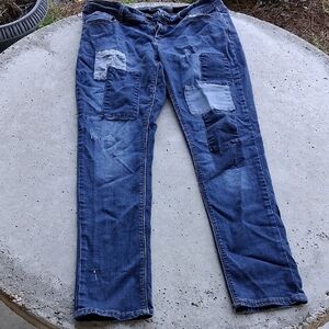 Women's Skinny Patchwork Blue Denim Jeans